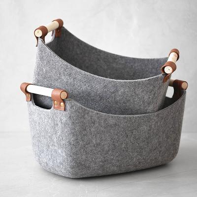 China Viable Manufacturer For Felt Bag Storage Hamper Laundry Basket Dirty Simple Neutral Home Storage for sale