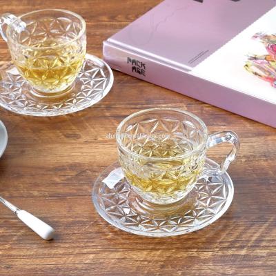 China Best selling glass cup and saucer set BD06 cherry red hot-selling household glass cup and saucer set for sale