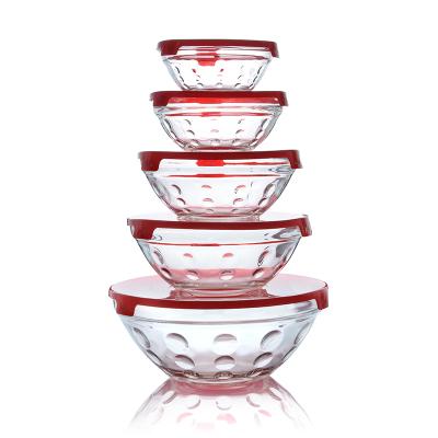 China Glass Bowl Cherry 808 Red Glass Bowl Sets Customized Transparent Mixing To Lid Glass Bowl Sets for sale