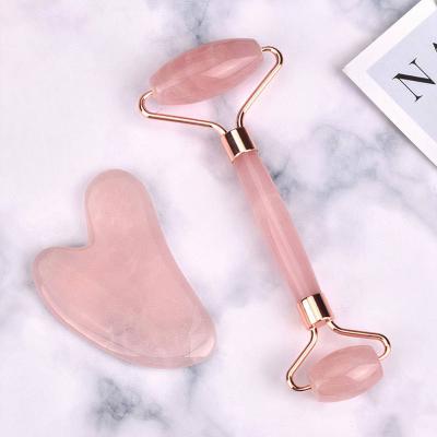 China Wholesale Natural Facial Tool Rose Quartz Jade Roller Set Private Label Massager 100% Factory Price True Face Lift Massager for sale