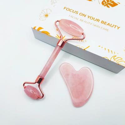 China Small Real Rose Quartz Face Lift Jade Stone High Quality Eye Roller Tool Kit Custom Logo Guasha and Jade Roller for Face Massage for sale