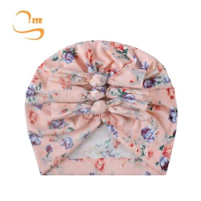 China Four Seasons New Fashion Soft Endless Print Pleated Bow Hat Indian Babies Turban for sale