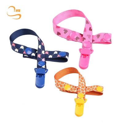 China Good Quality BPA Free Polyester Tape Adjustable Teething Toys Pacifier Clip Holder for sale