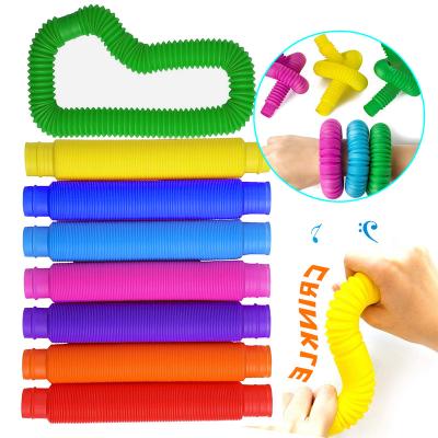 China PP Wholesale DIY Colorful Plastic Tube Children Learning Toy Busy Person Sound Tube Sensory Toys for sale