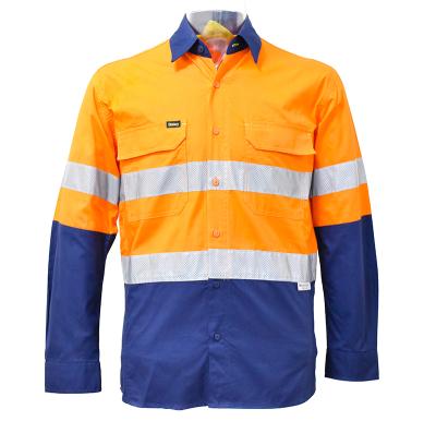 China Mens Workwear Visibility Shirt Mirco High Mesh Working Safety High Quality Vis Long Sleeve Shirt Yellow/Orange 3xtall Wear Top for sale