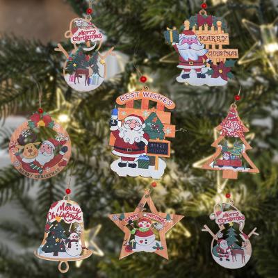 China 2022 Xmas Decoration New Year Decor Christmas Tree Ornaments Wooden Craft Hanging Xmas Pendant Decoration For Kids Toys Home Gift for sale