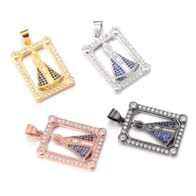 China Brass& Wholesale Handmade Zircon Charms Micro Pave Virgin Mary Pendant CZ DIY Zircon Beads Pendants For Necklaces Jewelry Making for sale