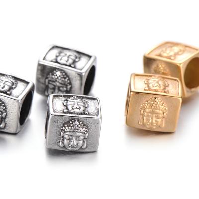 China Retro Stainless Steel Bracelet Necklace DIY Jewelry Making Large Hole Cube Buddha Head In Place Stainless Steel Beads Bead Charms for sale