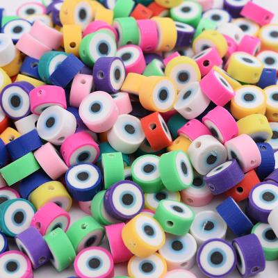 China 50Pcs 10mm Eye Polymer Clay Beads Flat Round Loose Ceramic Spacer Beads For Jewelry Making DIY Bracelet Necklace Accessories for sale