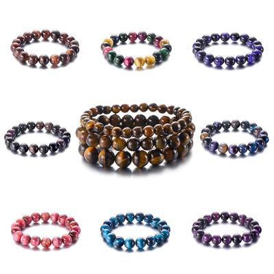 China TRENDY Natural Stone Beads Tiger Eye Bracelets 6/8/10mm Handmade Beaded Bracelet For Women Men for sale