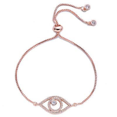 China Copper Adjustable Chain Rose Gold Color Bracelets For Women Copper Jewelry Shiny Clear CZ Zircon Eye Bracelet for sale