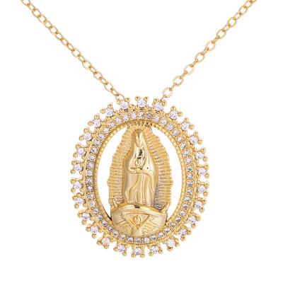 China Religious Women Charms CZ Zircon Virgin Mary Pendant Necklace Femme Religious Chain Choker Necklaces Jewelry for sale