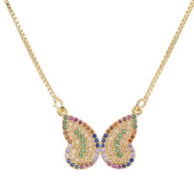 China Beautiful Women Necklaces Women CZ Jewelry FASHIONABLE Copper Multicolor Butterfly Cubic Zirconia Gold Color Pendant Necklace for sale