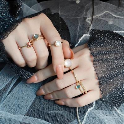 China 2021 New Korea FASHION Vintage Colorful Stone Ring Metallic Chain Trendy Geometry Hit Rings Set For Women Girls Jewelry for sale