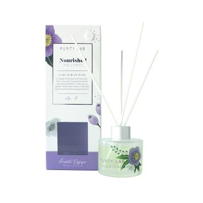 China Wholesale 100ml Viable Aroma Reed Diffuser In Floral Glass Bottle With Window Box Gift Packaging for sale