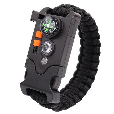 China Outdoor Camping Hiking Traveling Multifunctional Emergency Tools LED Light Survival Rechargeable Paracord Bracelet With Fire Starter for sale