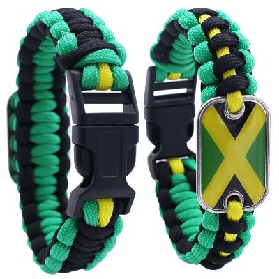 China Outdoor Accessories Waterproof Survival Outdoor Tools Jamaica Flag Handmade Paracord Bracelet For Camping Survival for sale