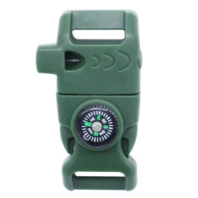 China Outdoor Survival Quick Release Mounting Functional Plastic Whistle Buckle With Fire Starter for sale