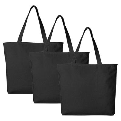 China Wholesale Eco Friendly Handled Black Zippered Canvas Bags With Custom Printed Logo for sale