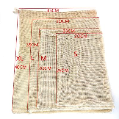 China Eco-Friendly Reusable Organic Cotton Washable Mesh Produce Bags With Drawstring Drawstring for sale