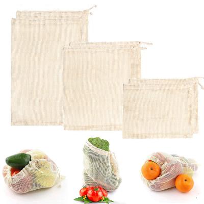 China Eco Friendly Custom Reusable White Organic Shopping Cotton Mesh Bag For Fruit Packaging for sale