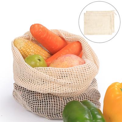 China Eco - Friendly Wholesale Supermarket Cotton Shopping Drawstring Mesh Produce Bags For Fruit for sale