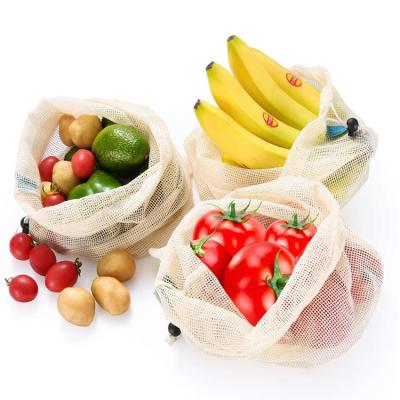 China Drawstring Mesh Vegetables Fruit Cotton Reusable Natural Durable Produce Bags For Supermarket for sale