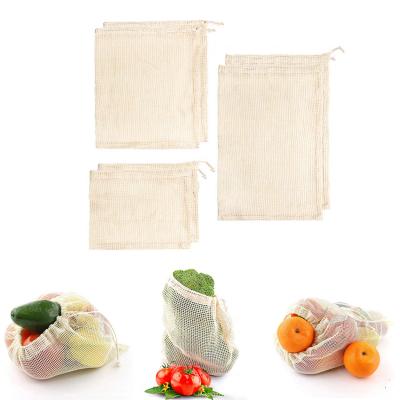 China Reusable Organic Cotton Drawstring Mesh Vegetables Fruit Eco Drawstring Shopping Bags for sale