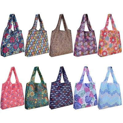 China Wholesale Custom Foldable Printed Bag Handled Pocket Tote Bags Polyester Folding Woman Store for sale