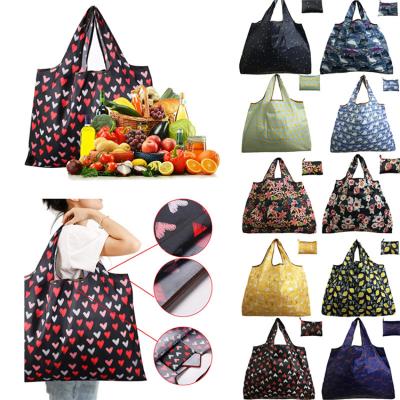 China Custom Reusable Nylon Foldable Bag Handled Logo Woman Store Eco Friendly Poly Bag With Pocket Polyester for sale