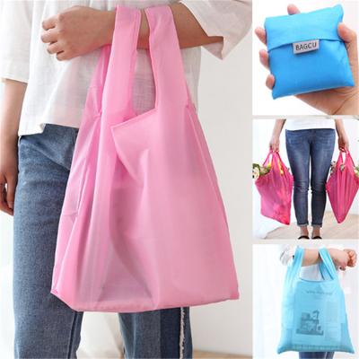 China Portable Waterproof Shopping Bag Handled Polyester Folding Eco Tote Market Grocery Bag for sale