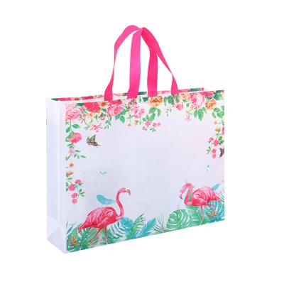 China Durable Eco - Friendly Flower Handled Printed Handled Laminated PP Non Woven Customer Bag for sale