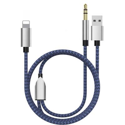 China Car applicable to Apple 2 in 1 universal car audio AUX connection charging listening. music car conversion cable charging for sale