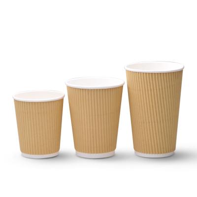 China Custom disposable disposable 100% compostable paper cups wave wall china paper coffee pla kraft paper cups for sale