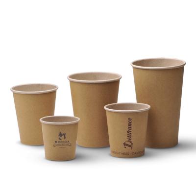 China Disposable Eco-friendly All Brown Kraft Paper Cup Cups Double Sizes / Ripple Kraft Wall / Single Brown Biodegradable Cups China for sale