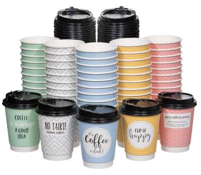 China Disposable Disposable Paper Coffee Cups With Lids Double Wall 9oz Coffee Cups To Go Eco-Friendly Recyclable| Hot coffee cups with lids for sale