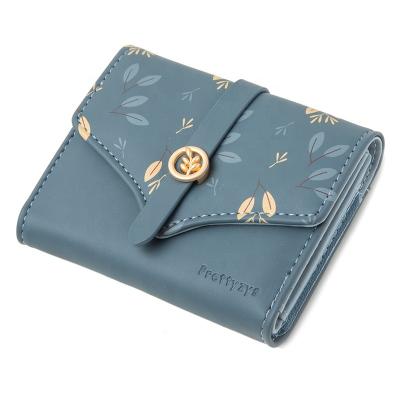 China Wholesale Custom Leather Luxury Cool Ladies Mini Cool Ladies Latch Girls Latch Leaf Water Proof PU Card Coin Daily Wallets for sale