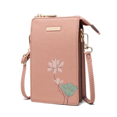 China 2022 waterproof new summer lotus flower printing touch screen mobile phone lady bags shoulder handbags for sale