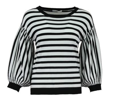 China Anti-pilling Black White Stripe, Big Bell Sleeve Round Neck Women's Sweater for sale