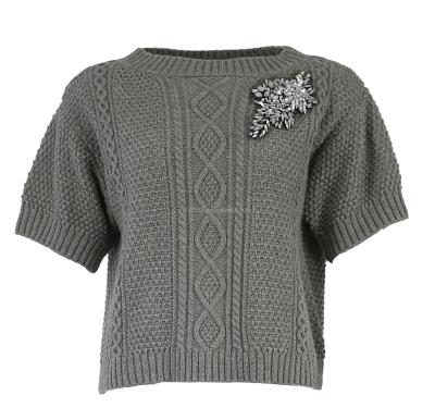 China EMBROIDERY SHORT DIAMOND WIRE BALANCE WOMEN'S VINTAGE SLEEVE anti-pilling SWEATER for sale