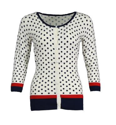 China Reactive Contrast Stripe Women's Dot Print Casual Style Anti-pilling Cardigan for sale