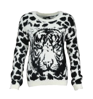 China JACQUARD TIGER HOOD anti-pilling HAIRY EFFECT SHAPE WOMEN'S SWEATER for sale