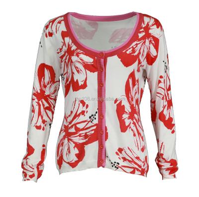 China anti-pilling WOMEN'S KNITTED CARDIGAN SWEATER PRINT FLOWER NATURAL DESIGN for sale