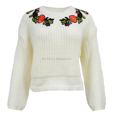 China Embroidery flower women's anti-pilling sweater knitted sweater for sale