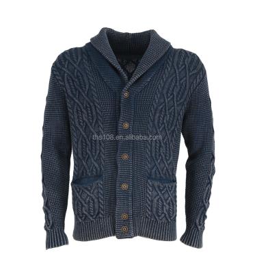 China Anti-pilling MEN'S VINTAGE KNITTED CARDIGAN IN BLEND CABLE AND STONE WASH IN HEAVY GAUGE for sale