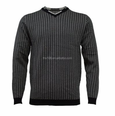 China Fashion Anti-pilling Men's V-Neck Jacquard Sweater With Wool for sale