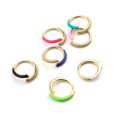 China Romantic Trendy Gold Plated Oil Dripping Colorful CZ Zircon Half Enamel Rings Women Finger Adjustable Size Jewelry for sale