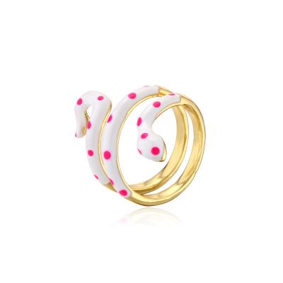 China New Trendy Cute Colorful Dripping Oil Snake Open Ring Real 18k Gold Plated Enamel Adjustable Snake Ring for sale