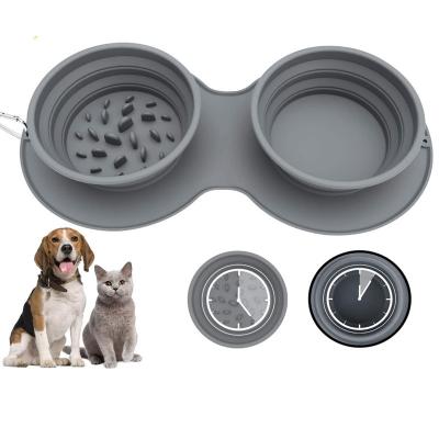 China Pet Non-automatic Collapsible Slow Food Dog Anti-Clogging Bowl Anti-vomiting Portable Double Food Dog Bowl for sale