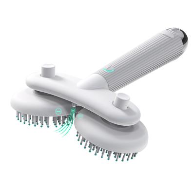 China New Dual Head Pet Grooming Brush Self Cleaning Comb Stocked Hair Pet Cat Slicker Brush Remove Dog Hair Automatically With Negative Ion for sale